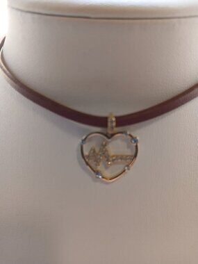 Swarovski Gold Heart Red Leather Choker Size 14.4 Inches